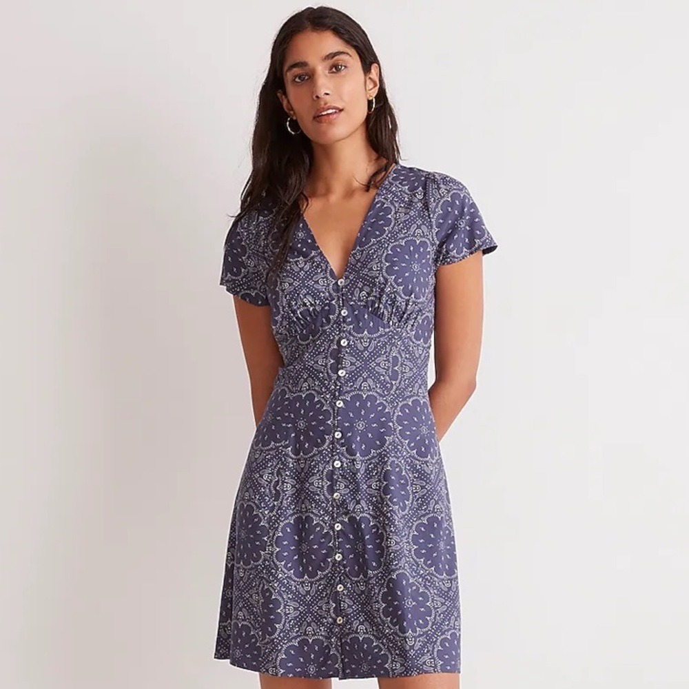 Madewell NWT Shirred Button-Front Mini Dress Size 10 in Nighttime Blue